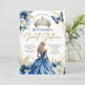 Koninklijk Blauw Goud Prinses Tiara Bloemen Zoet 1 Kaart (Staand voorkant)