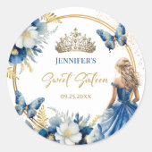 Koninklijk Blauw Goud Prinses Tiara Bloemen Zoet 1 Ronde Sticker (Voorkant)