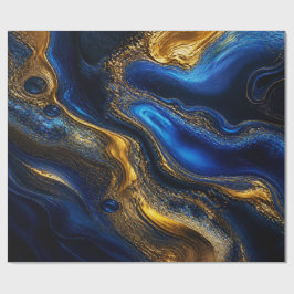 Koninklijk Blauw & Goud Vloeibare Kunst Cadeaupapier