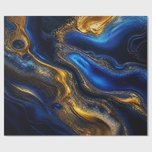 Koninklijk Blauw & Goud Vloeibare Kunst Cadeaupapier