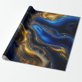 Koninklijk Blauw & Goud Vloeibare Kunst Cadeaupapier