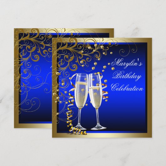 Koninklijk Blauw Goud Vrouwen Blauw Goud Verjaarda Kaart (Voorkant / Achterkant)