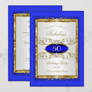 Koninklijk Blauw Goud Wit Diamanten Verjaardagsfee Kaart