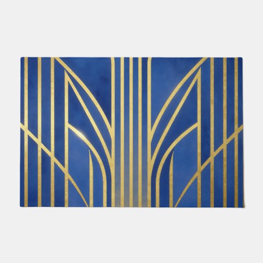 Koninklijk Blauw Gouden Art Deco Deurmat (Voorkant)