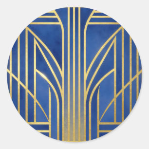 Koninklijk Blauw Gouden Art Deco Ronde Sticker