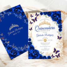 Koninklijk Blauw Gouden Bloemige Quinceanera