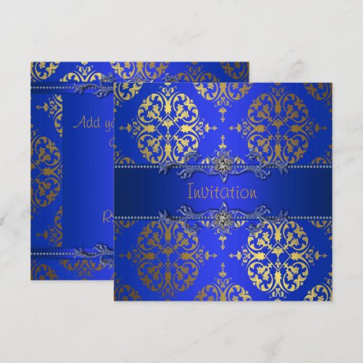 Koninklijk Blauw Gouden Damast All Occasion Feestj Kaart (Voorkant / Achterkant)