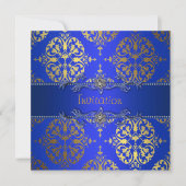 Koninklijk Blauw Gouden Damast All Occasion Feestj Kaart (Voorkant)