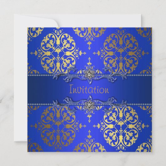 Koninklijk Blauw Gouden Damast All Occasion Feestj Kaart (Voorkant)