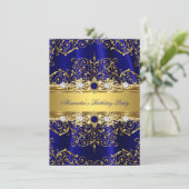 Koninklijk Blauw & Gouden Damast Elegant Verjaarda Kaart (Staand voorkant)