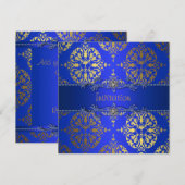 Koninklijk Blauw Gouden Damast Feest Voor Alle Gel Kaart (Voorkant / Achterkant)