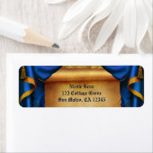 Koninklijk Blauw & Gouden Drapers Rol Wedding Part Etiket (Insitu)