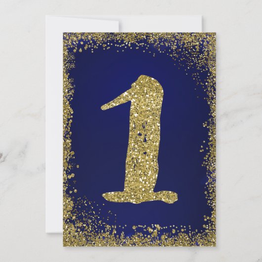 Koninklijk Blauw & Gouden Glitter Glam 1e Verjaard Kaart (Achterkant)