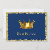 Koninklijk Blauw Gouden Glitter Prins Baby Shower Kaart (Achterkant)