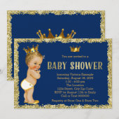 Koninklijk Blauw Gouden Glitter Prins Baby Shower Kaart (Voorkant / Achterkant)