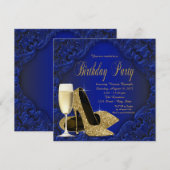 Koninklijk Blauw Gouden Hoge Hak Champagne Verjaar Kaart (Voorkant / Achterkant)