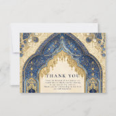 Koninklijk Blauw Gouden Islamitische Bruiloft Bedankkaart (Voorkant)