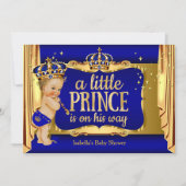Koninklijk Blauw Gouden Jongen Prins Baby Shower B Kaart (Voorkant)