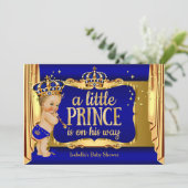 Koninklijk Blauw Gouden Jongen Prins Baby Shower B Kaart (Staand voorkant)