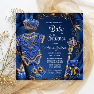 Koninklijk Blauw Gouden Koninklijke Prins Baby Sho Kaart