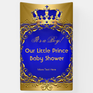 Koninklijk Blauw Gouden Kroon Baby Shower Jongen Spandoek