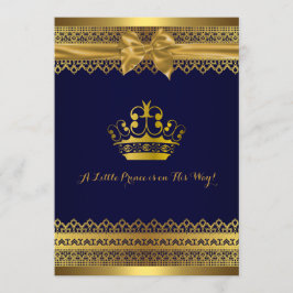Koninklijk Blauw & Gouden Kroon Baby Shower Uitnod Kaart