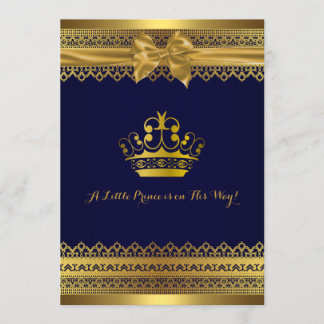 Koninklijk Blauw & Gouden Kroon Baby Shower Uitnod Kaart