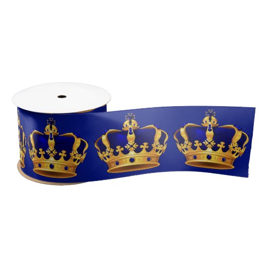 Koninklijk Blauw Gouden Kroon Fancy Prins Satijnen Lint (Spoel)