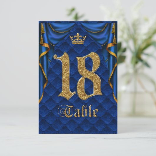 Koninklijk blauw gouden kroon huwelijks tafelnumme kaart (Staand voorkant)