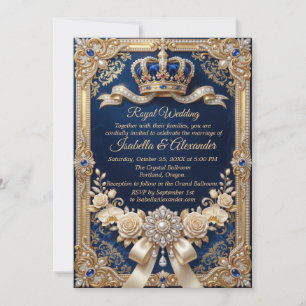 Koninklijk Blauw Gouden Kroon Parel Elegant Luxe Kaart