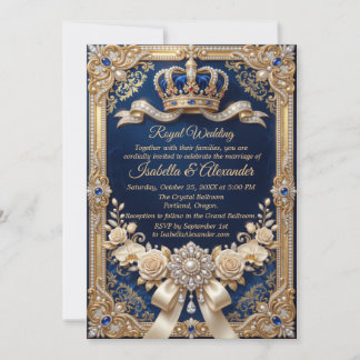 Koninklijk Blauw Gouden Kroon Parel Elegant Luxe Kaart
