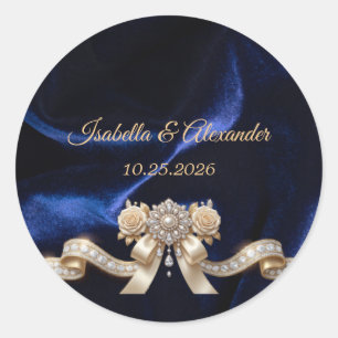Koninklijk Blauw Gouden Kroon Parel Elegante Luxe Ronde Sticker