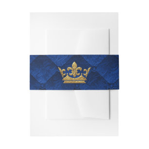 Koninklijk Blauw & Gouden Kroon Sprookjes Huwelijk Uitnodigingen Wikkel