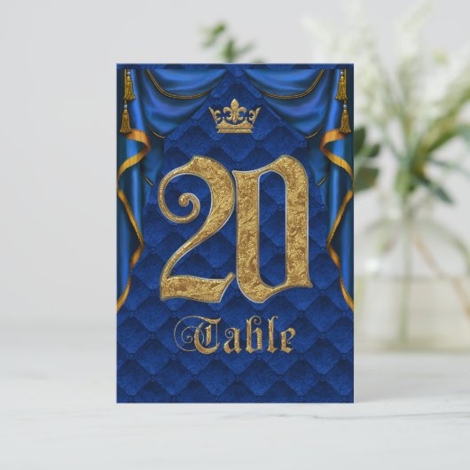 Koninklijk Blauw Gouden Kroon Trouw Tafel Nummer 2 Kaart (Staand voorkant)