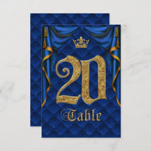 Koninklijk Blauw Gouden Kroon Trouw Tafel Nummer 2 Kaart (Voorkant / Achterkant)