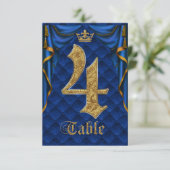 Koninklijk Blauw Gouden Kroon Trouw Tafel Nummer 4 Kaart (Staand voorkant)