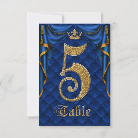 Koninklijk Blauw Gouden Kroon Trouw Tafel Nummer 5 Kaart (Voorkant)