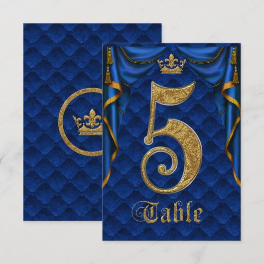 Koninklijk Blauw Gouden Kroon Trouw Tafel Nummer 5 Kaart (Voorkant / Achterkant)