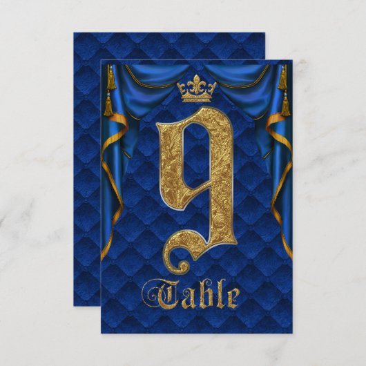 Koninklijk Blauw Gouden Kroon Trouw Tafel Nummer 9 Kaart (Voorkant / Achterkant)