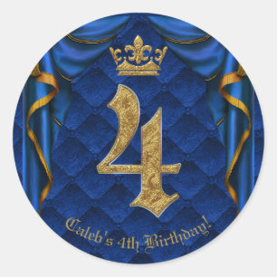 Koninklijk Blauw & Gouden Kroon VIER 4 4de Verjaar Ronde Sticker
