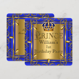 Koninklijk Blauw Gouden Kroonprins 1e Verjaardag J Kaart