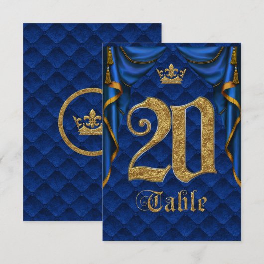 Koninklijk Blauw Gouden Kroontrouwtafel Nummer 20 Kaart (Voorkant / Achterkant)