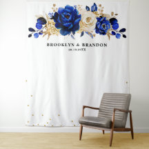 Koninklijk Blauw Gouden Metallic Bloemige Huwelijk