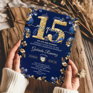 Koninklijk Blauw Gouden Mis Quince 15 Quinceañera Kaart