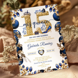 Koninklijk Blauw Gouden Mis Quince 15 Quinceañera Kaart