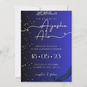 Koninklijk Blauw Gouden Nikkah Uitnodiging Islamit