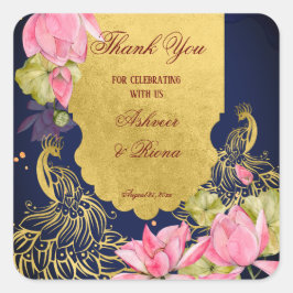 Koninklijk blauw gouden pauw lotus Indische bruilo Vierkante Sticker