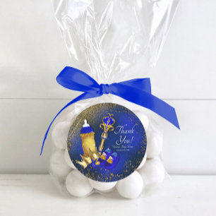 Koninklijk Blauw Gouden Prins Baby Shower Ronde Sticker