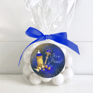 Koninklijk Blauw Gouden Prins Baby Shower Ronde Sticker