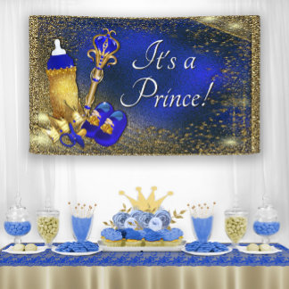 Koninklijk Blauw Gouden Prins Baby Shower Spandoek